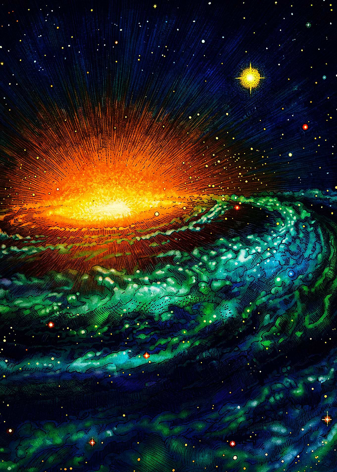 Vibrant Cosmic Galaxy Explosion