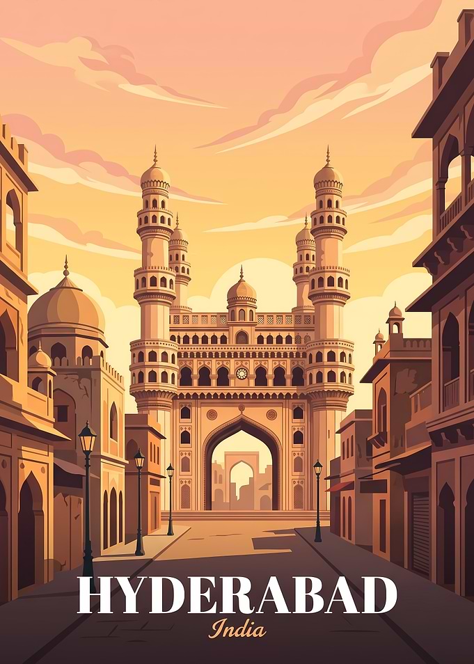 Charminar Hyderabad India Travel Poster