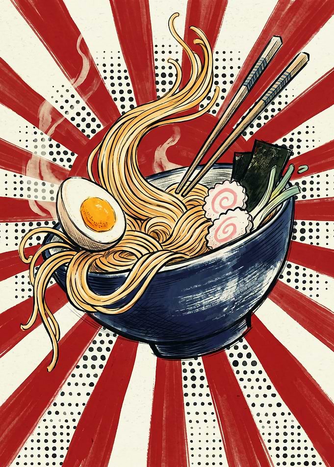 Japanese Ramen Bowl Food Art Print Comic Pop Art Style