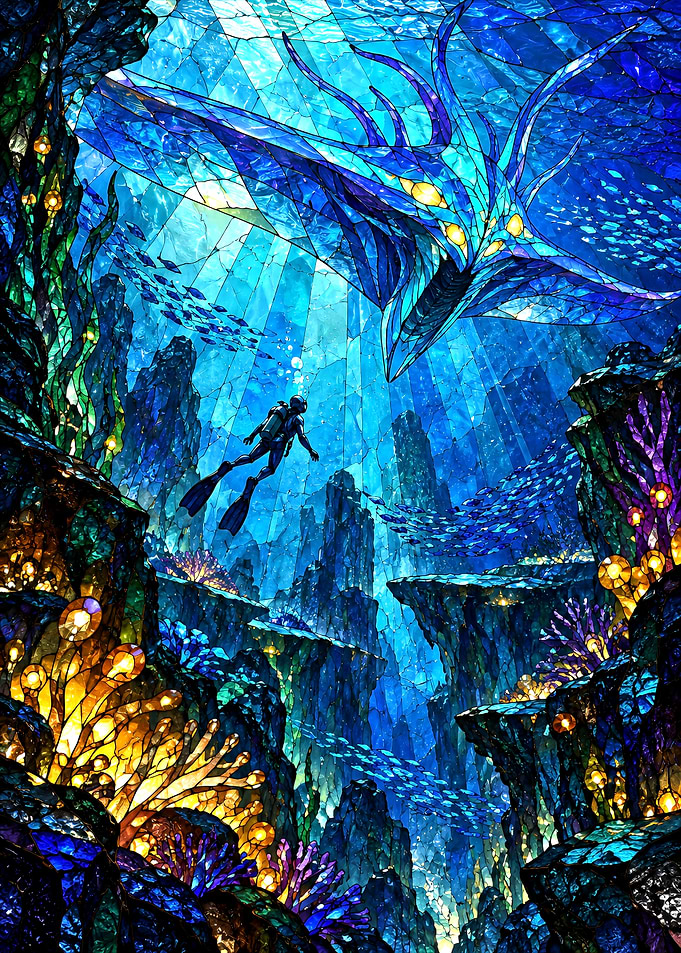 Stained Glass Subnautica Reaper Leviathan