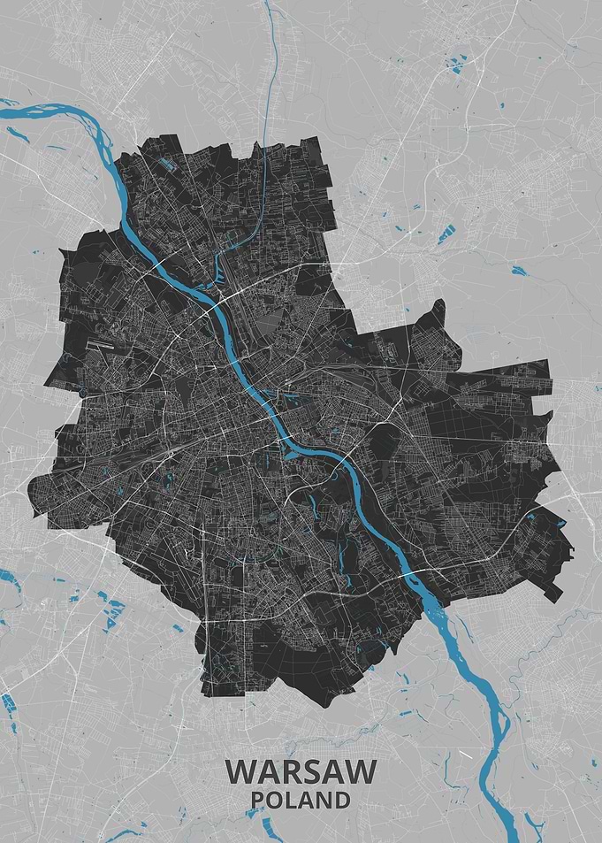 Warsaw Poland City Map Print