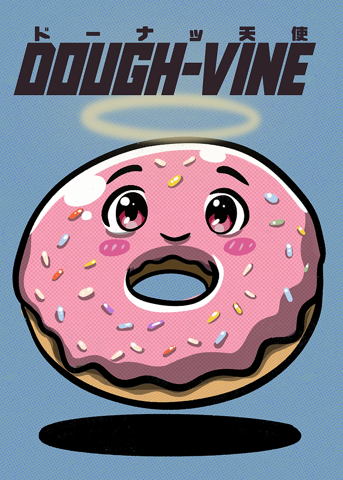 Dough-Vine Cute Donut Angel Retro Illustration