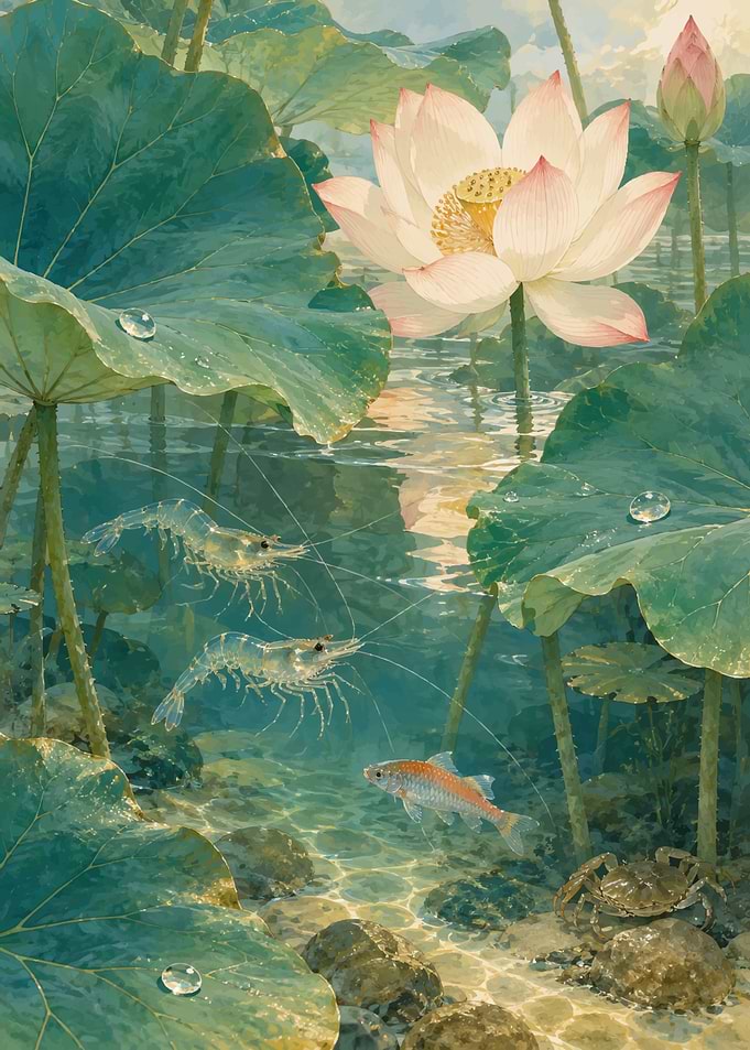 Lotus Pond with Aquatic Life