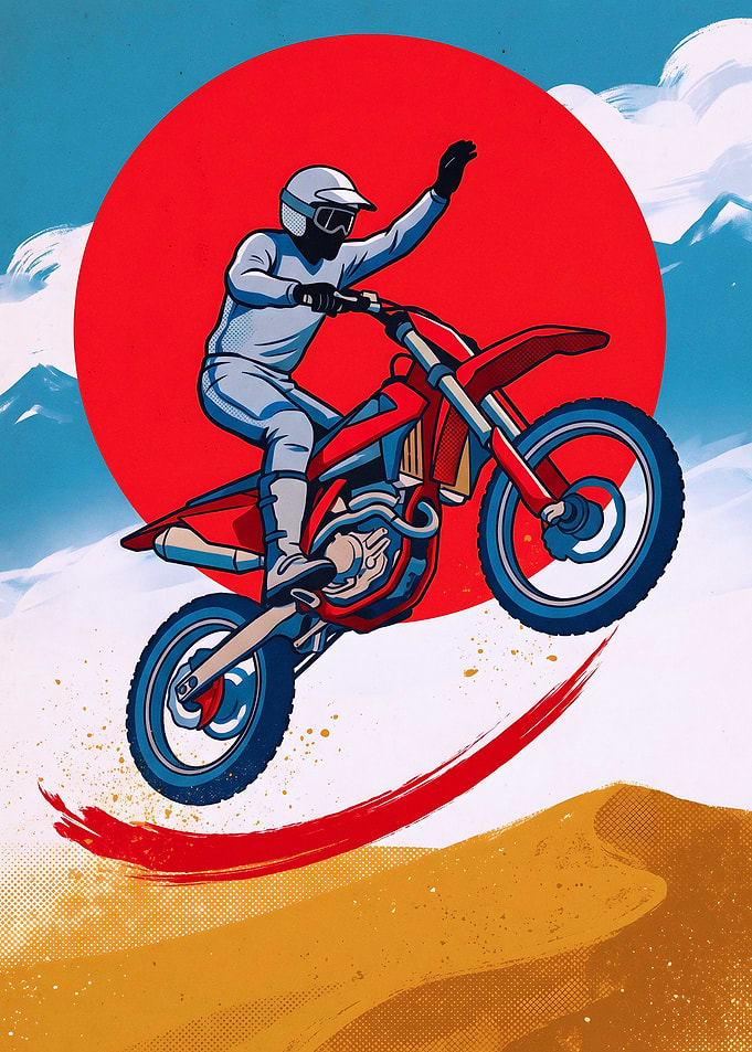 Motocross Rider Jumping Against Red Sun