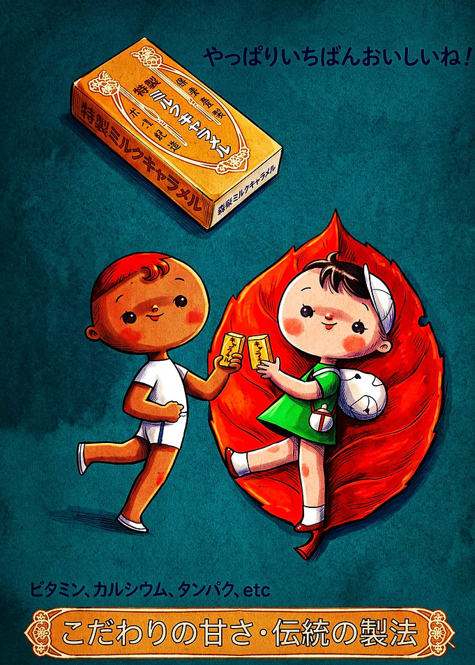 Vintage Morinaga Milk Caramel Illustration