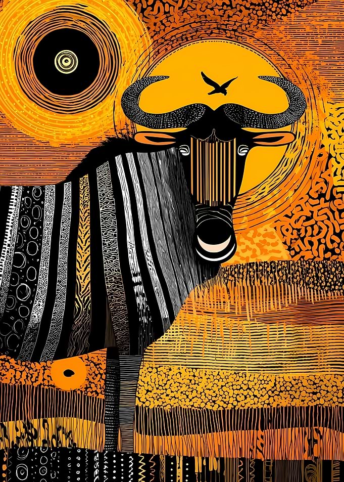 Stylized African Wildebeest Art