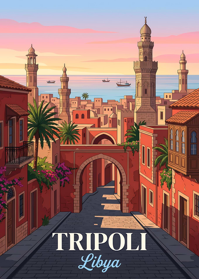 Tripoli Libya Travel Poster Illustration