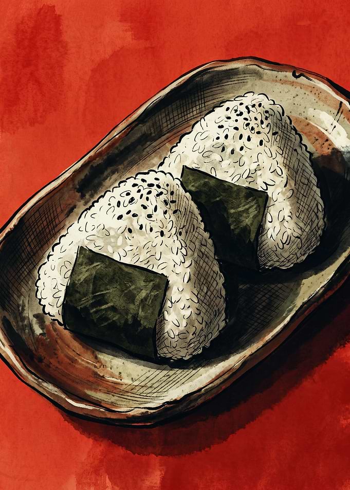 Japanese Rice Ball Onigiri Food Japanese Food Illustration Ink Sketch Art Style