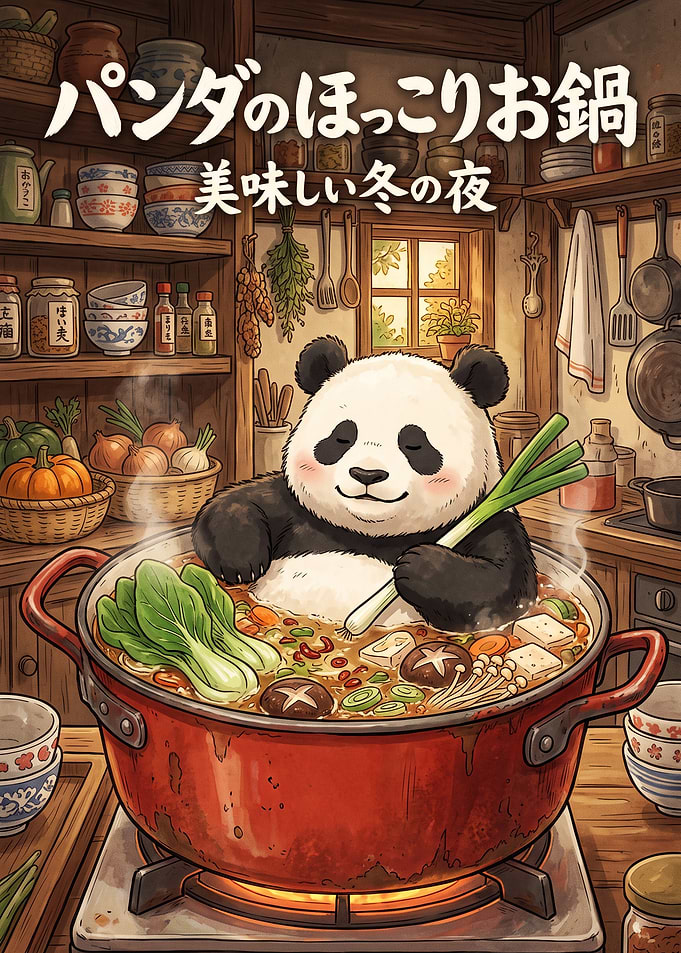 Panda Cooking Cozy Winter Hot Pot