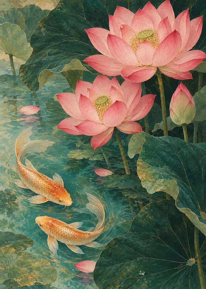 Koi Fish and Lotus Pond Painting