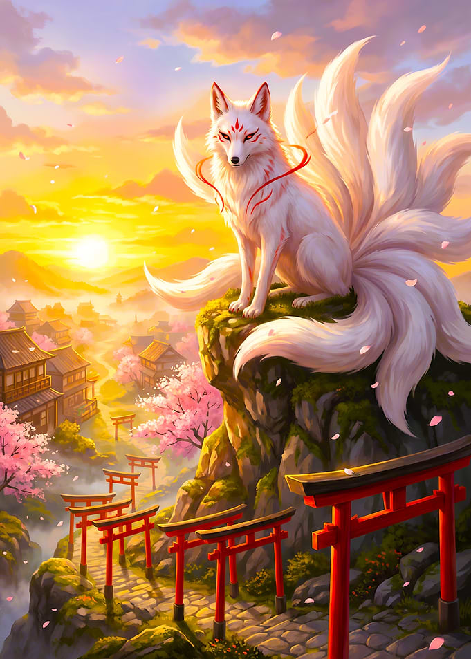Nine-Tailed Kitsune at Sunset
