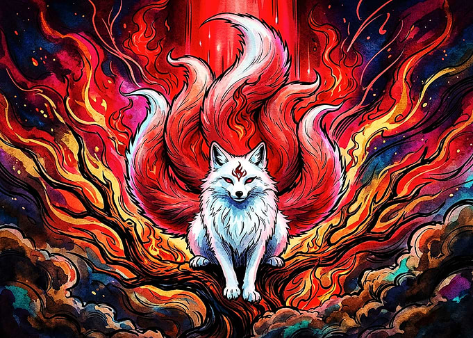 Nine-Tailed Fox Spirit in Flames