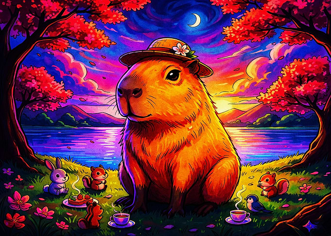 Capybara Picnic in Magical Forest