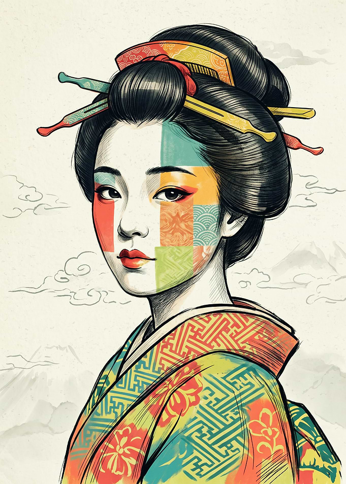 Geisha Kimono Japanese Woodblock Print Art Ukiyo E Aesthetic Traditional Poster