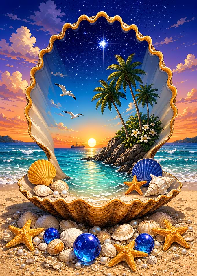 Magical Seashell Tropical Sea Beach Sunset