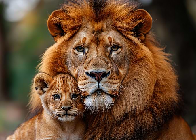 Majestic Lion and Cub Portrait
