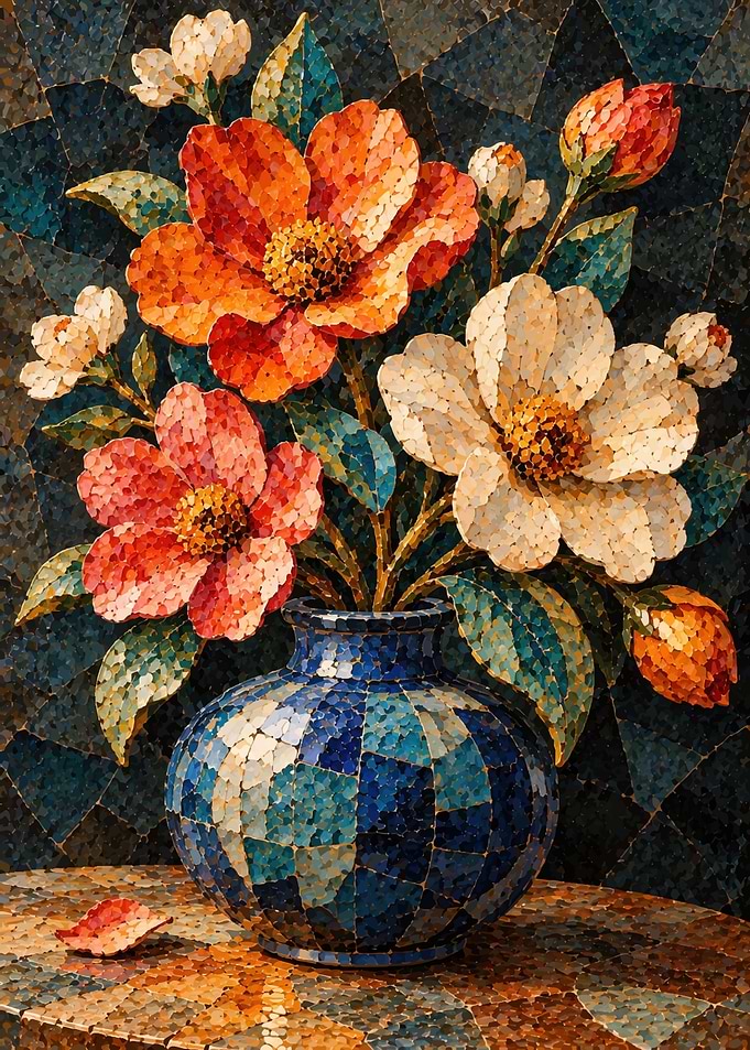 Mosaic Style Floral Still Life