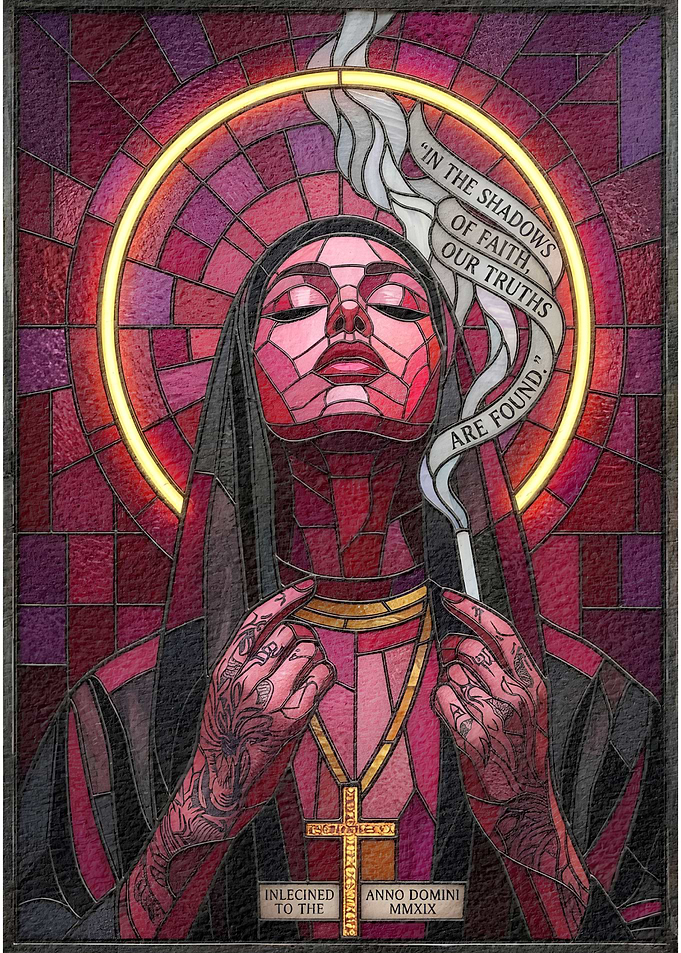 Stained Glass Nun with Smoking Cigarette