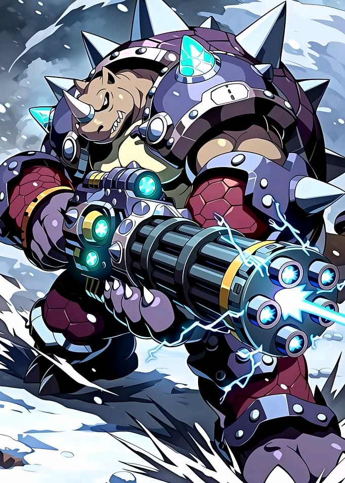 Armored Rhino Warrior with Gatling Gun
