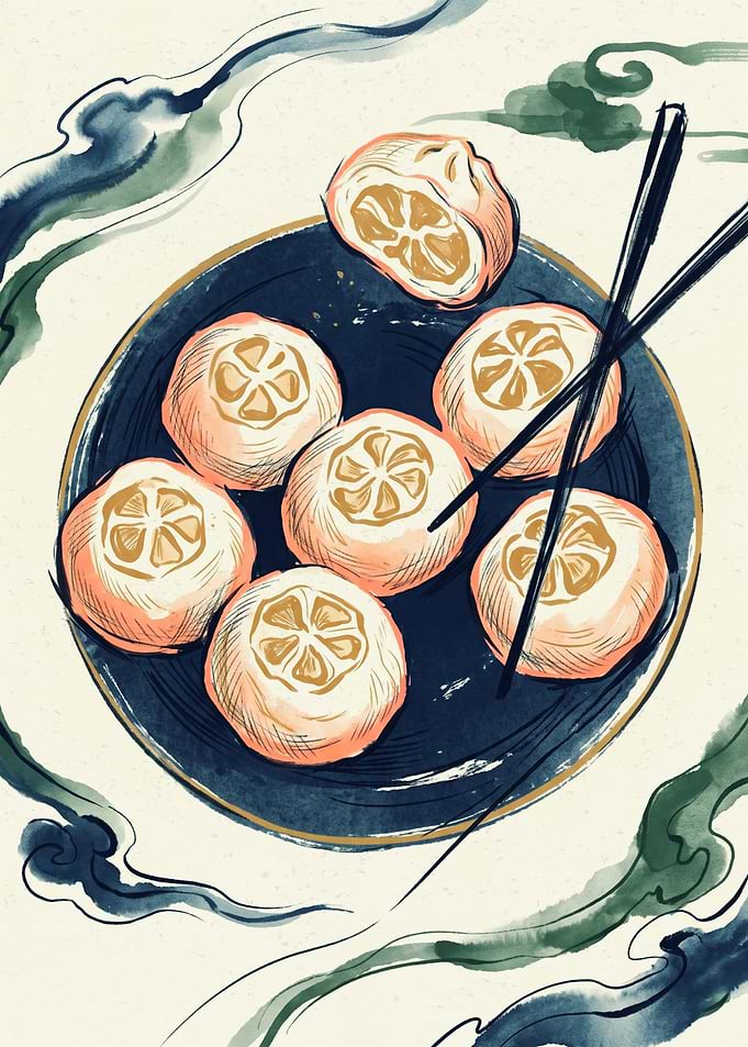 Asian Dumplings Food Food Art Print Watercolor Painting
