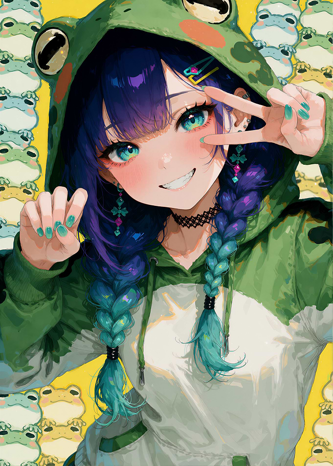 Anime Girl in Frog Hoodie