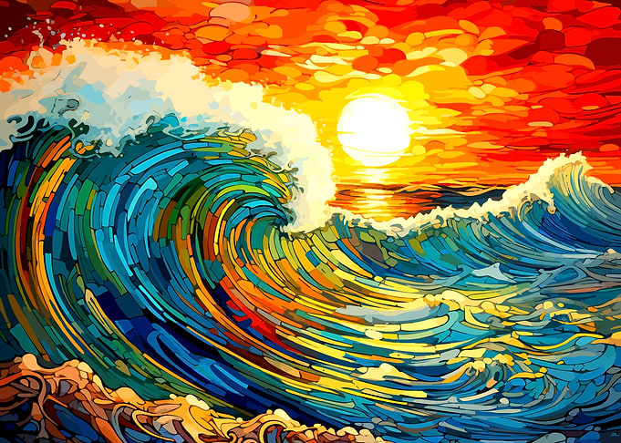 Vibrant Abstract Ocean Wave Sunset