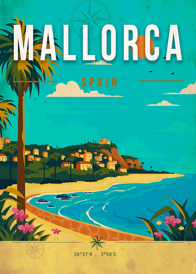 Vintage Mallorca Spain Travel Poster