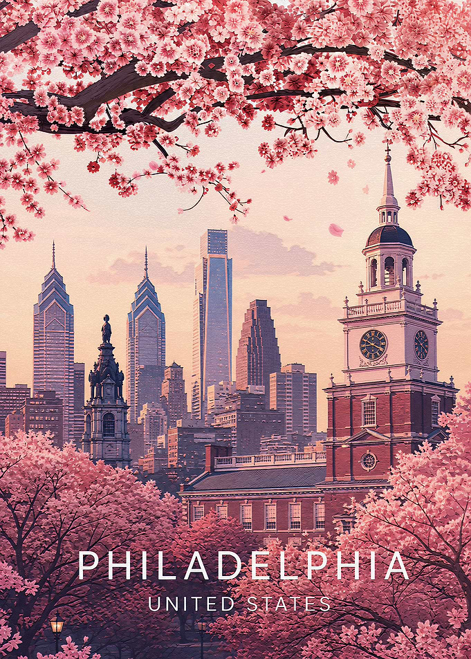 Philadelphia Skyline with Cherry Blossoms