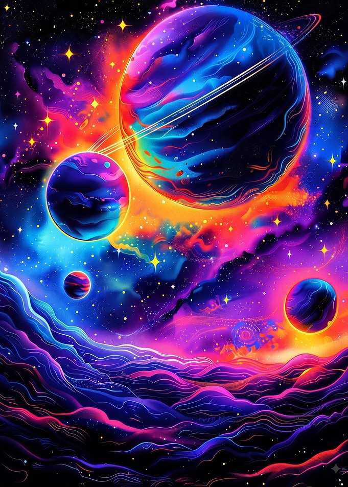 Vibrant Neon Cosmic Space Landscape