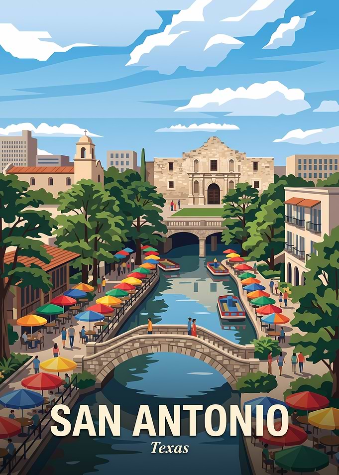 San Antonio River Walk Travel Poster