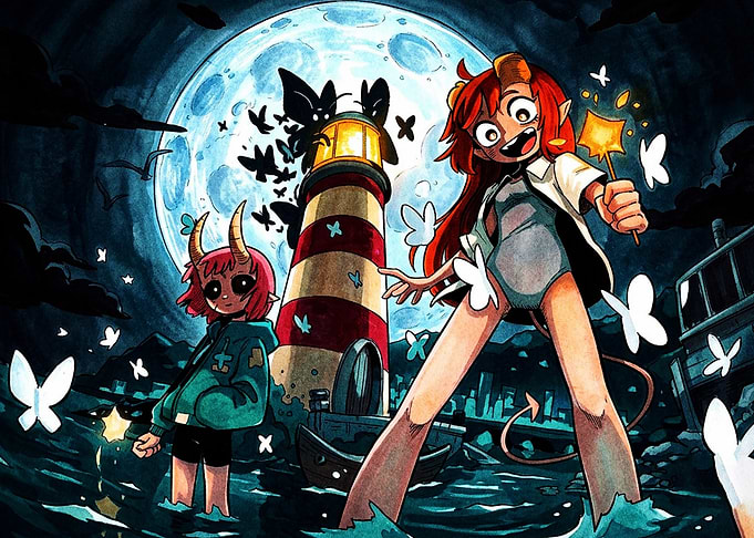 Anime Demon Girls at Lighthouse