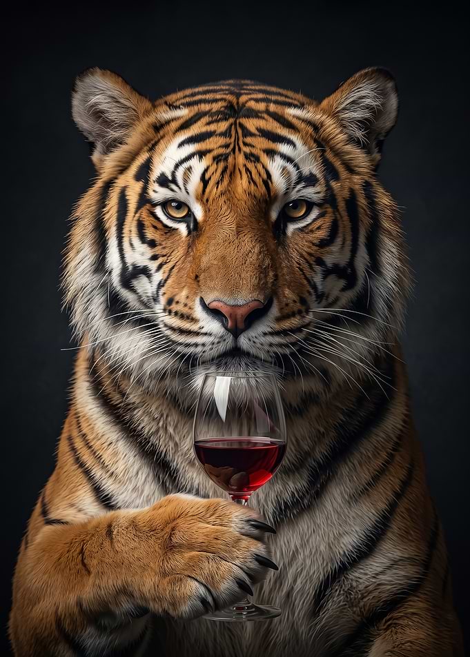 Sophisticated Tiger Drinking Red Wine poster