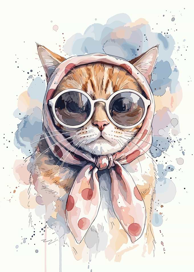 Stylish Cat in Polka Dot Scarf