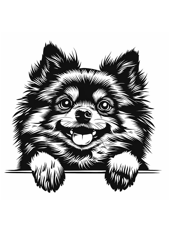 Black and White Pomeranian Illustration