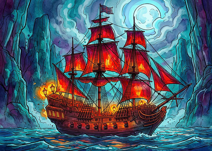 Ghost Ship with Red Sails