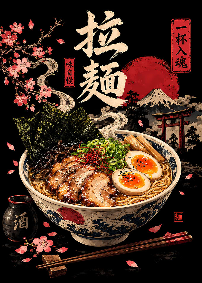 Traditional Japanese Ramen Bowl Art