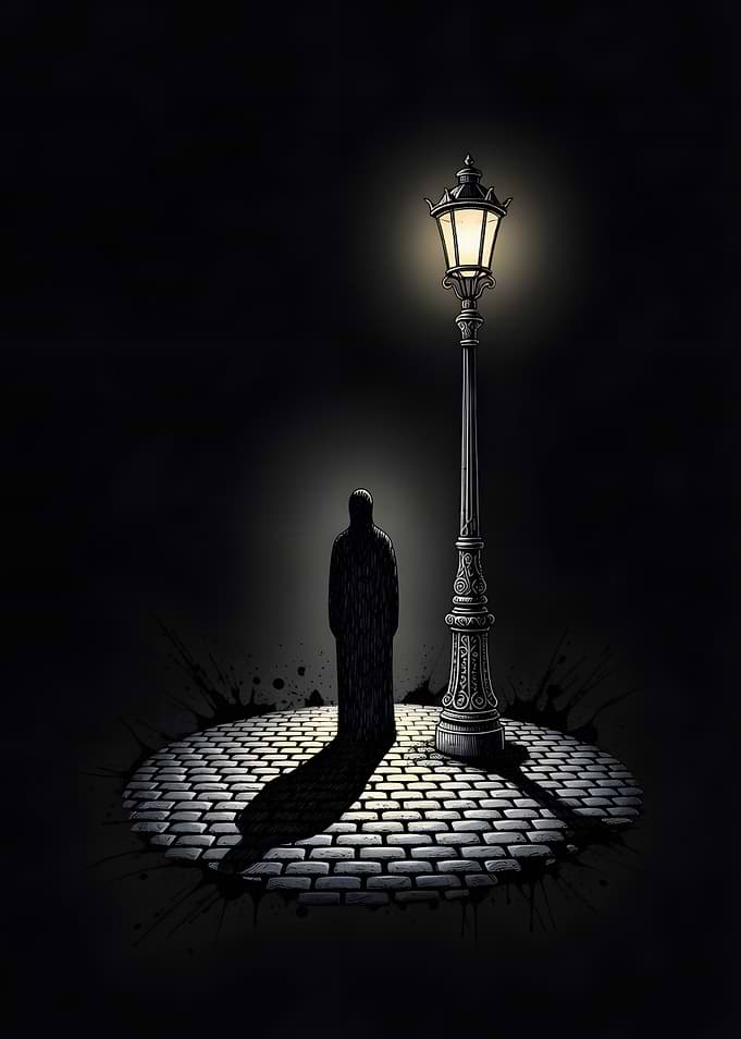 Lone Figure Under Streetlight