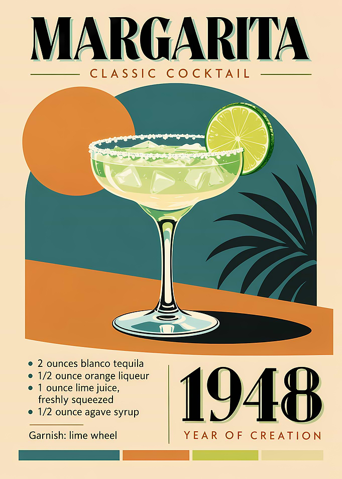 Vintage Margarita Cocktail Recipe Poster