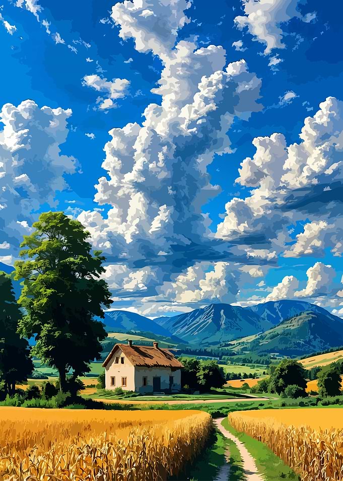 Idyllic Countryside Cottage Landscape