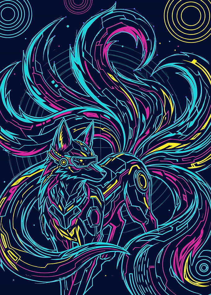 Neon Kitsune – Cyberpunk Nine-Tailed Fox
