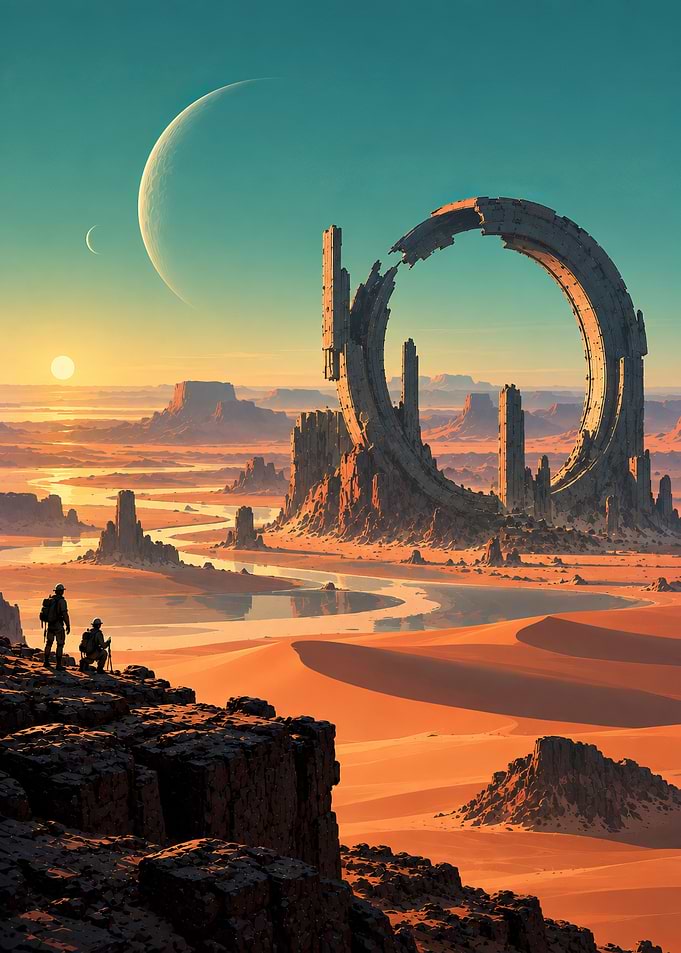 Explorers at Alien Desert Ruin