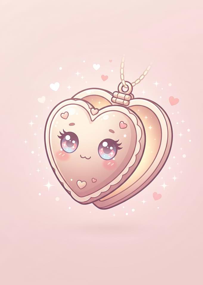 Cute Kawaii Heart Locket Illustration