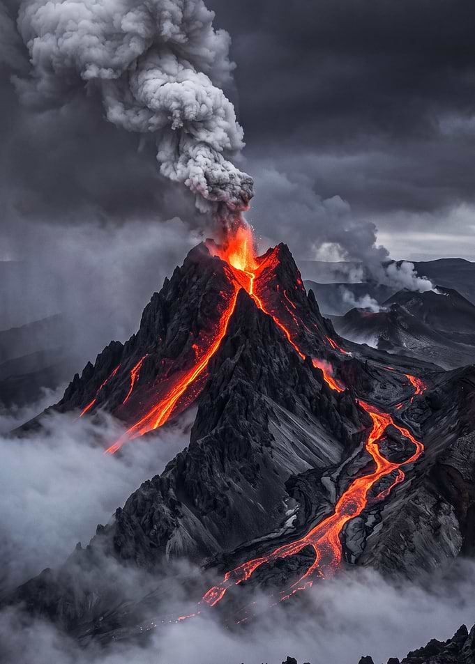 Volcanic Eruption with Flowing Lava