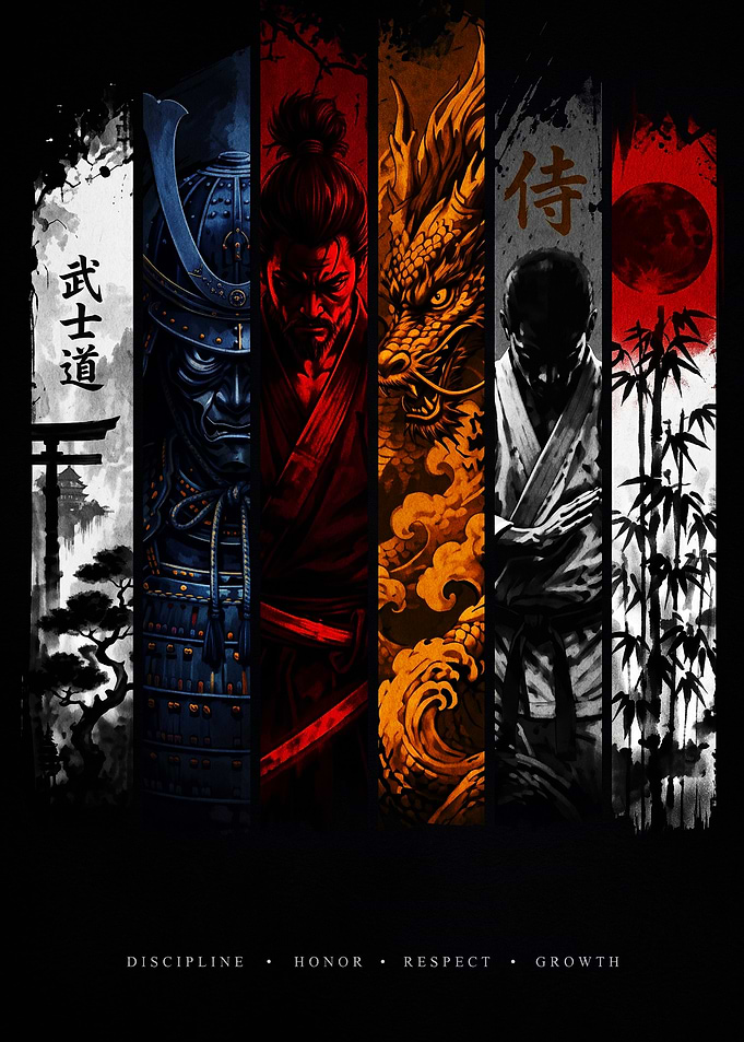 Samurai Warrior and Dragon Vertical Panels