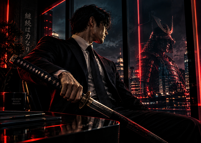 Modern Businessman with Samurai Katana