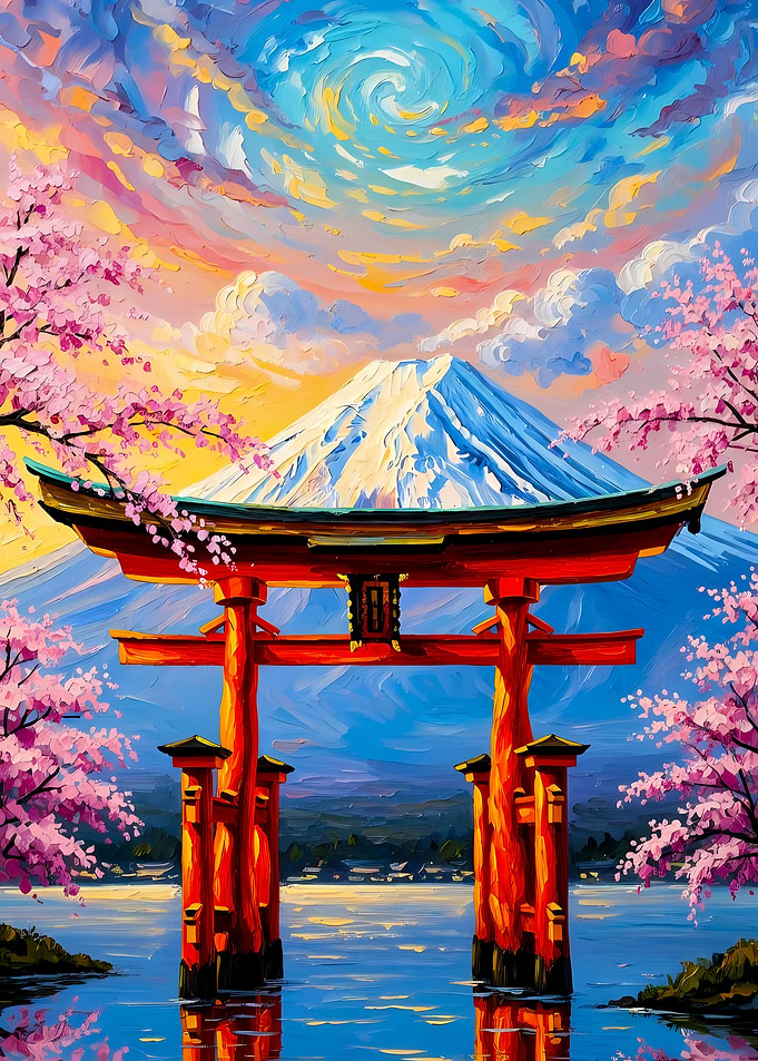 Mount Fuji and Torii Gate Painting