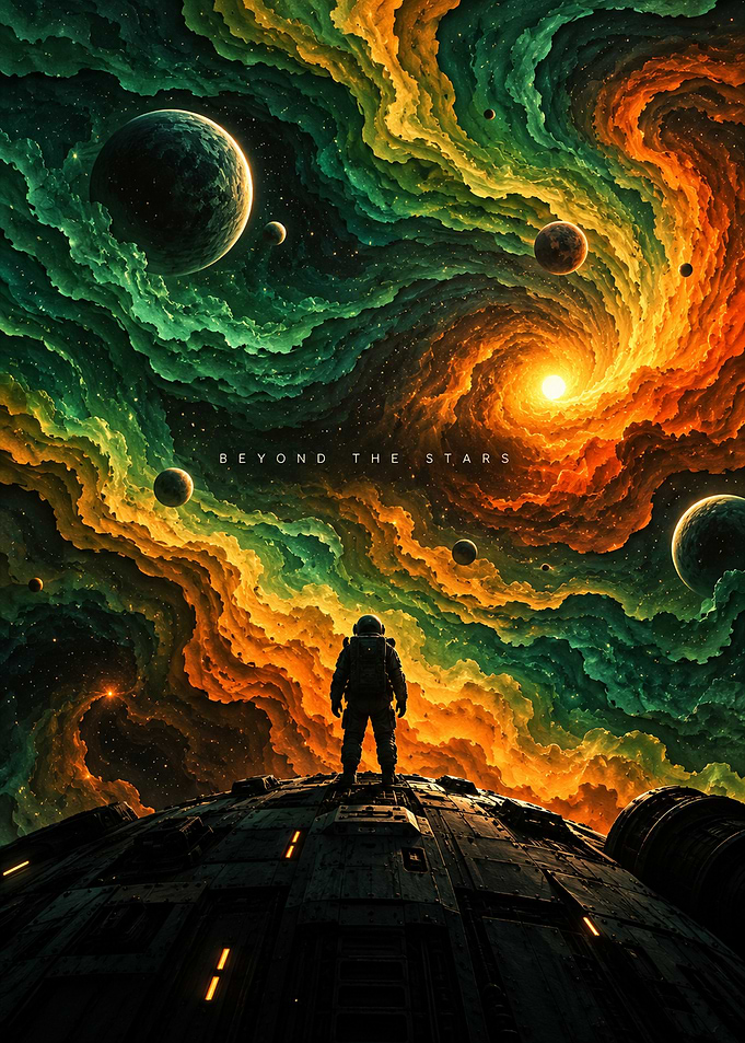 Astronaut Standing Before Cosmic Nebula