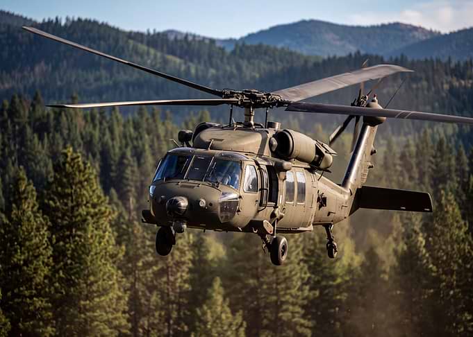 Military Black Hawk Helicopter in Flight