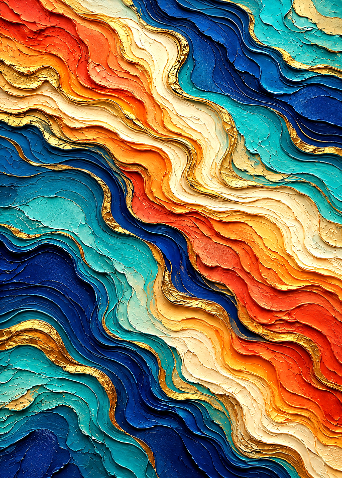 Abstract Textured Waves with Gold Accents