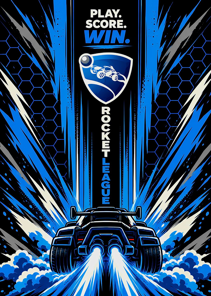 Rocket League Play Score Win Poster